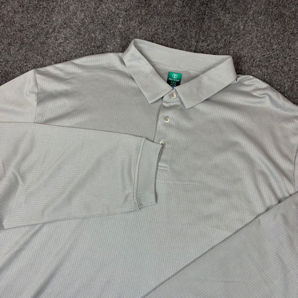 Pro Tour Coolplay Mens XXL Long Sleeve‎ Polo Shirt Gray Textured Golf Activewear